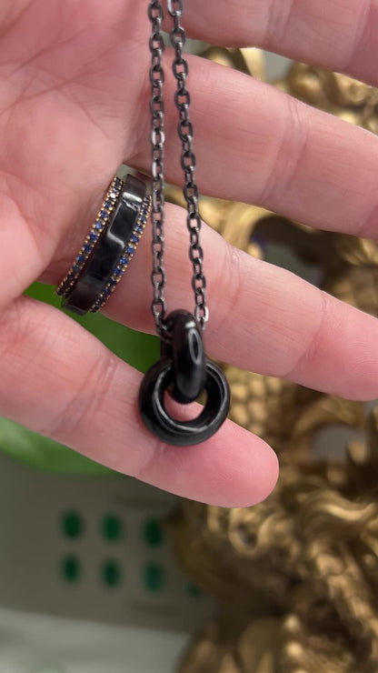 Grey Jadeite Jade Necklace Interlocking Double Ring | Interlocking Circle Necklace | UPC #392748