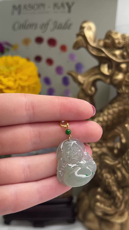 18K YELLOW GOLD ICY GREEN JADEITE JADE BUDDHA PENDANT UPC #390591