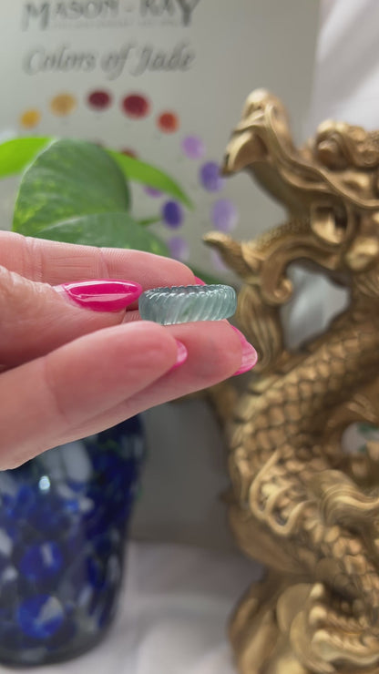 Blue Green Jadeite Jade Carved Band Ring Finger Size 4 | UPC #398337