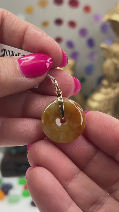 Red Jadeite Jade Pi Disc 14K Yellow Gold Pendant | UPC #406452