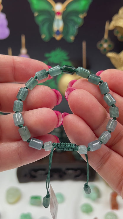 Blue Green Jadeite Jade Adjustable Bead Bracelet for Men and Women | UPC #408043