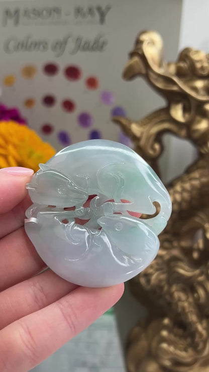 Loose Icy Green Jadeite Jade Double Rat Zodiac Carving | UPC #366534