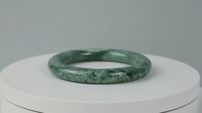 Green Jadeite Jade Carved Cylindrical Bangle 56.5MM | UPC #408142