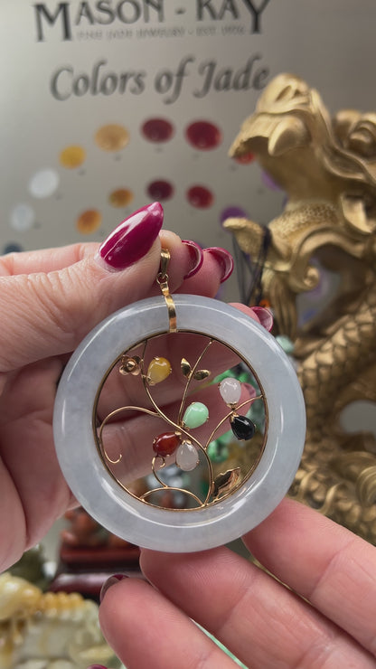 Vintage Ice & Rainbow Jadeite Jade 14K Yellow Gold Pendant UPC #399778