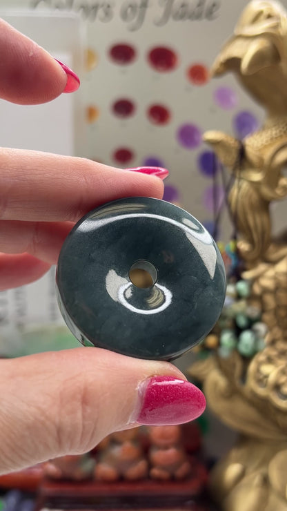 Blue-Green Guatemalan Jadeite Jade Loose Pi Disc Pendant Carving | Jade Donut | UPC #401150