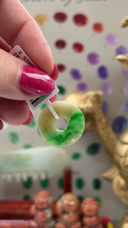 Green and Yellow Jadeite Jade Loose Pi Disc Pendant  | Jade Donut | UPC #400252
