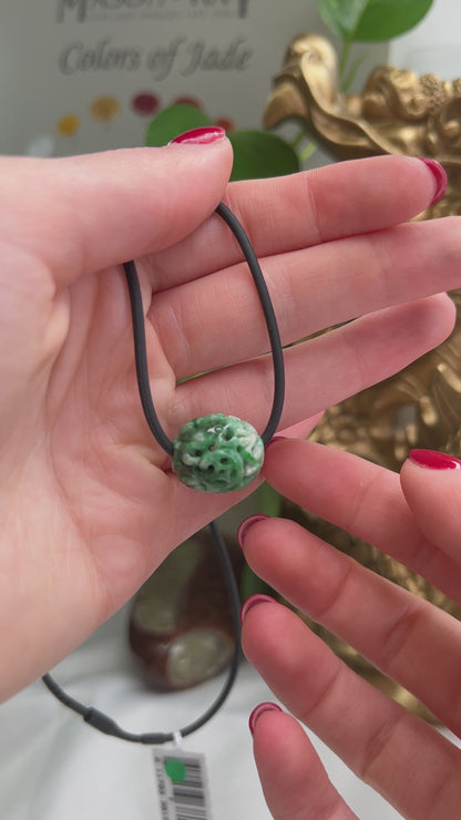 Green Jadeite Jade Carved Bead Necklace | UPC #381513