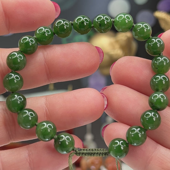 Adjustable Green Nephrite Jade Bead Bracelet jade jewelry