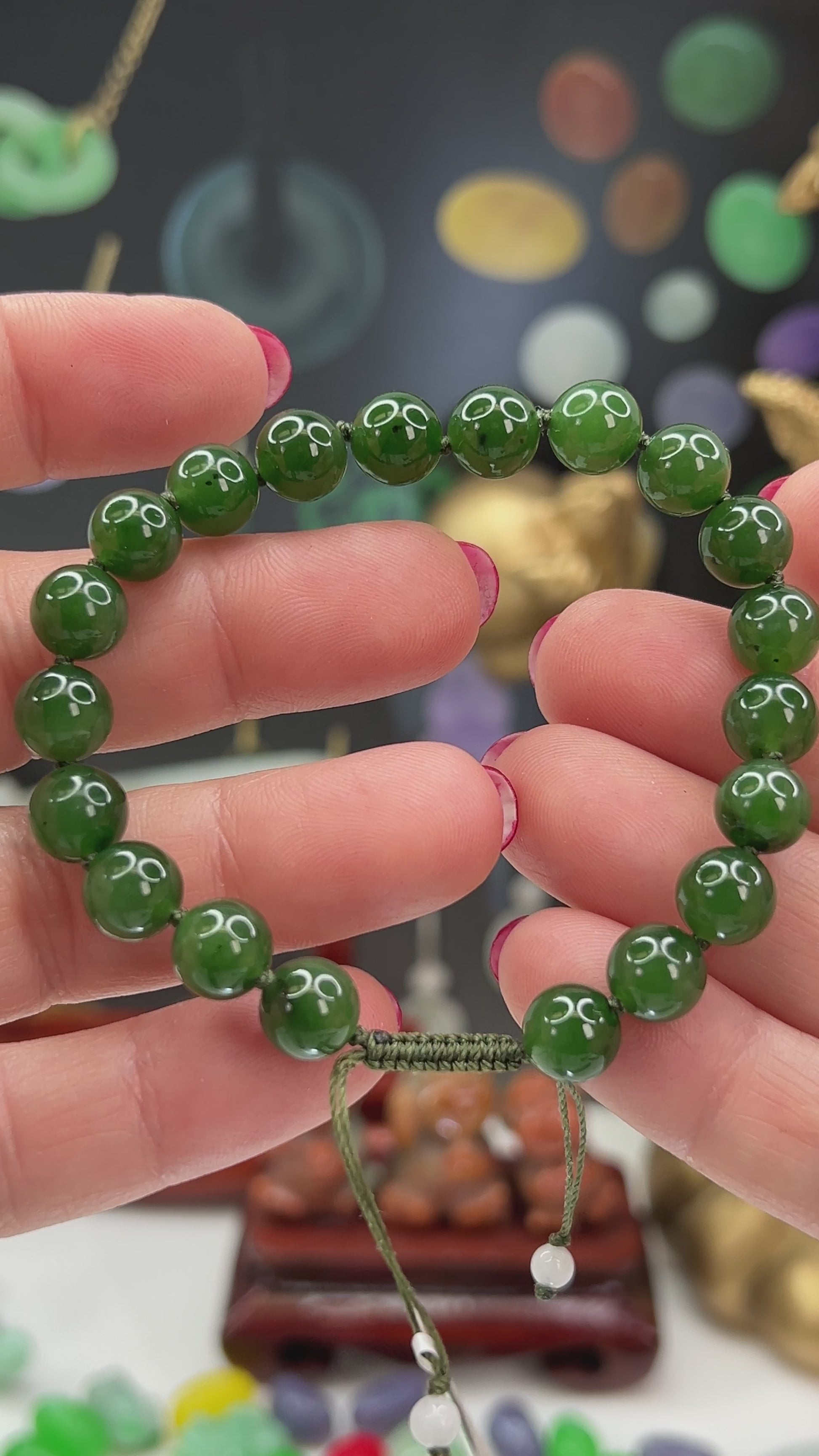 Adjustable Green Nephrite Jade Bead Bracelet jade jewelry