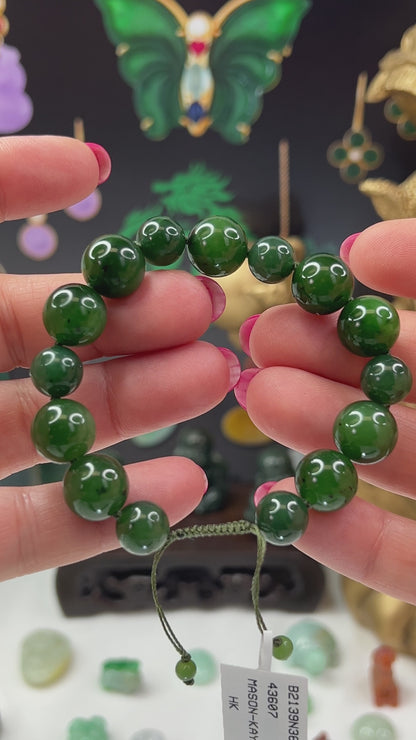 Green Nephrite Jade Adjustable Bead Bracelet | UPC #408050