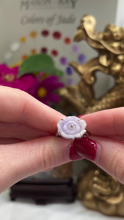 14K White Gold Carved Lavender Jadeite Jade Flower Ring | UPC #334861