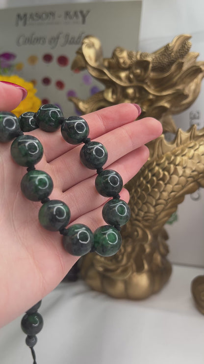 Grey with Green Jadeite Jade Adjustable Bead Necklace | UPC #391017