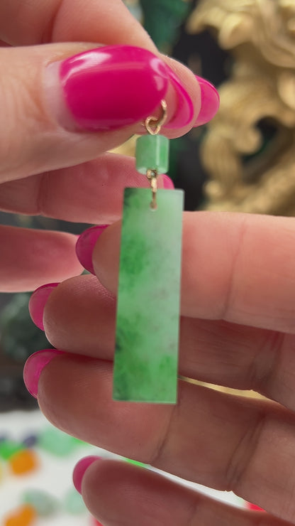 Green Jadeite Jade Tablet 14k Yellow Gold Pendant | UPC #406674