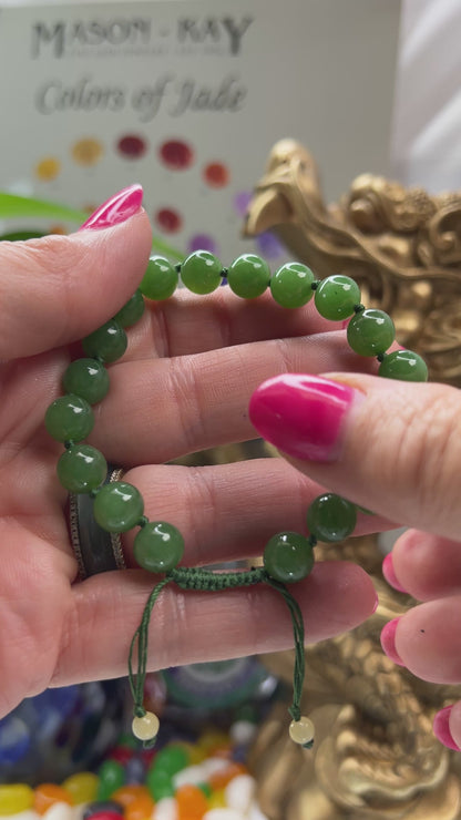 Adjustable Green Nephrite Jade  Bead Bracelet | UPC #399372