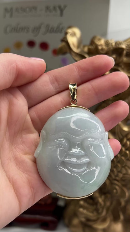 14K YELLOW GOLD GREEN JADEITE JADE BUDDHA PENDANT UPC #390492