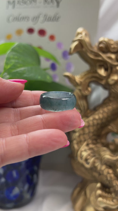 Blue Green Jadeite Jade Band Ring Finger Size 8 | UPC #398474