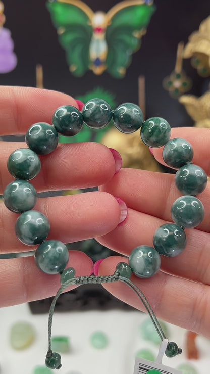 Green Jadeite Jade Adjustable Bead Bracelet for Men and Women | UPC #391574
