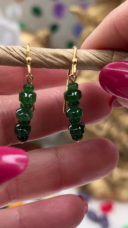 Blue Green Guatemalan Jadeite Jade Bead Drop 18K Yellow Gold Earring | UPC 402690