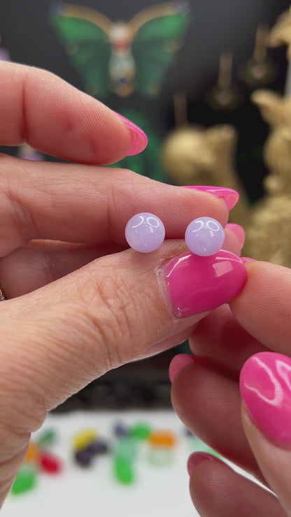 Lavender Jadeite Jade 7MM Ball Stud 14K Yellow Gold Earrings | UPC #405912