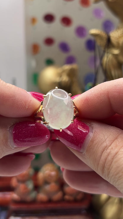 Ice Jadeite Jade 14K Yellow Gold Multi-Prong Ring UPC #394025