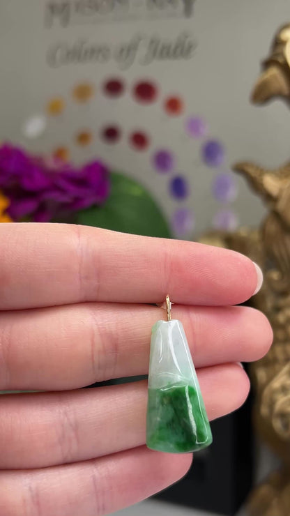 Green Jadeite Jade Carved Bamboo 14K Yellow Gold Pendant | UPC #396432