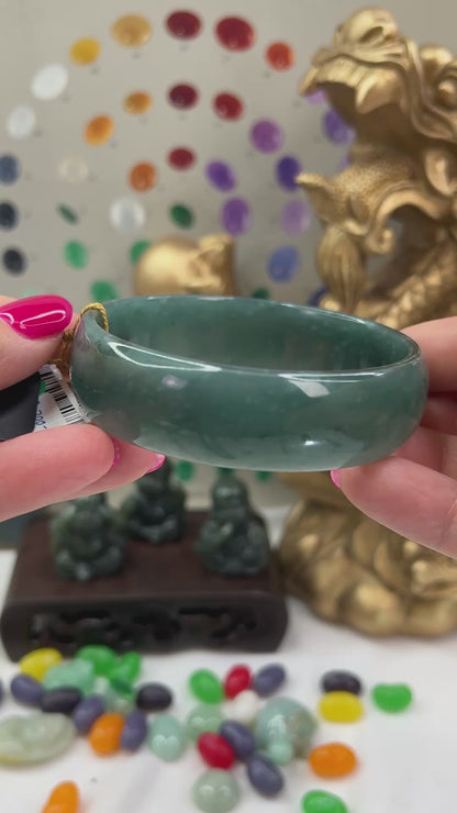 Guatemalan Blue-Green Jadeite Jade Half Round Wide Bangle 63.9MM | UPC #407626