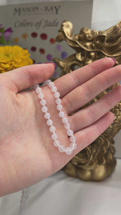 18K White Gold Ice Jadeite Jade Bead Necklace | UPC #369719