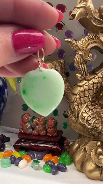 Green Jadeite Jade Heart 14K Yellow Pendant | UPC #399914