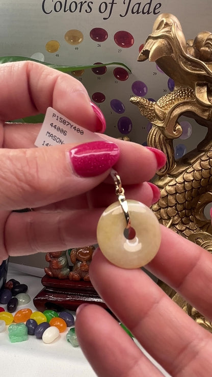 Yellow Jadeite Jade Pi Disc 14K Yellow Gold Pendant | UPC #400061