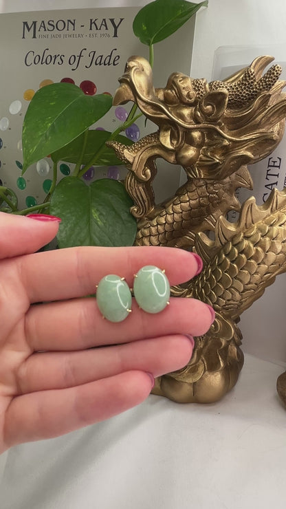 14K YELLOW GOLD GREEN JADEITE JADE EARRING UPC #364578