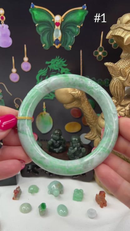 Green Jadeite Jade Carved Cylindrical Bangle 57-58MM | UPC #408128