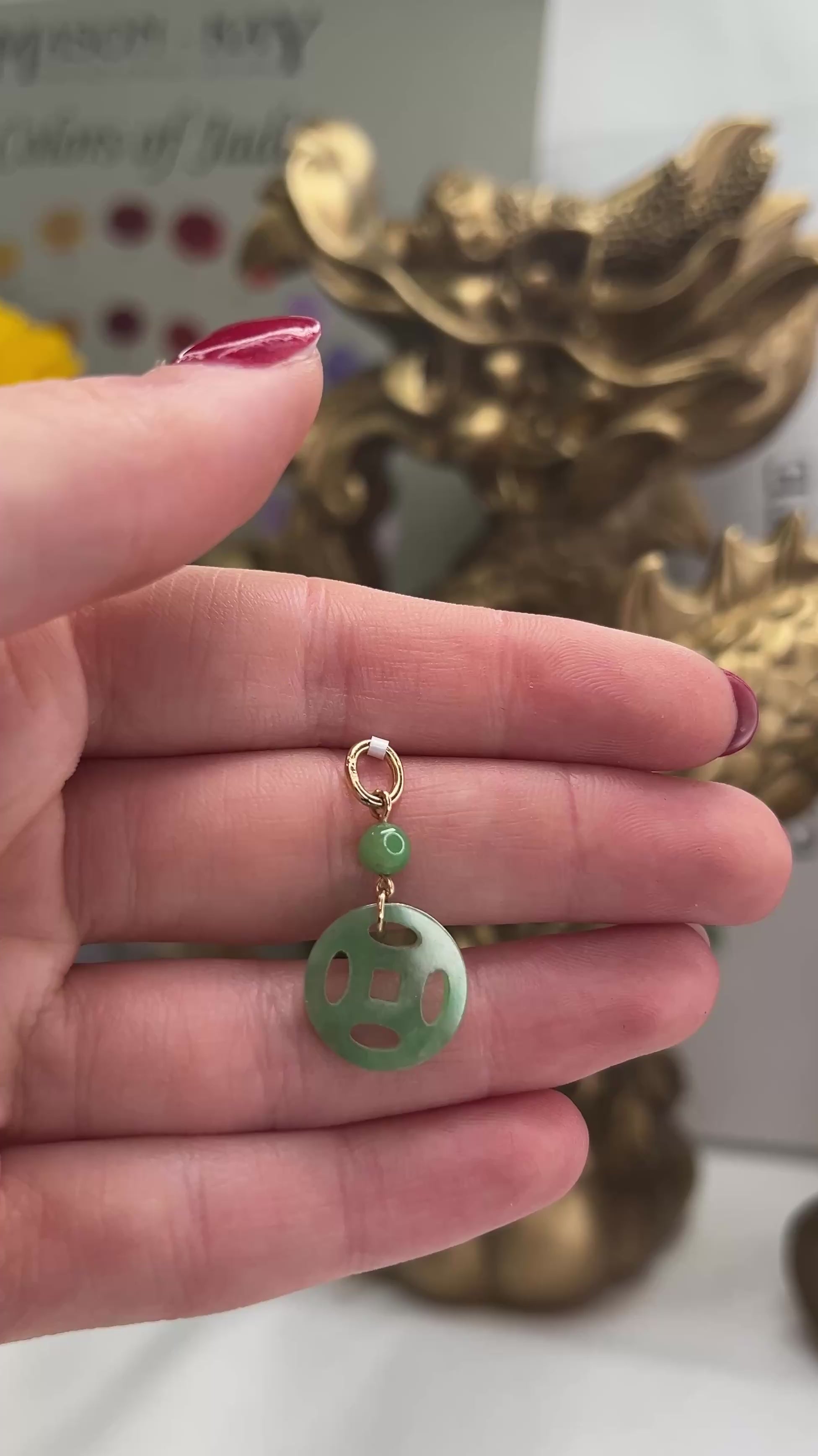 k*y様 GOLF WANG ネックレス　グリーン 14K Yellow Gold Green Jadeite Jade Coin Carving Pendant – Mason