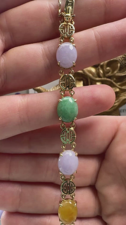 14K YELLOW GOLD MULTI-COLOR JADEITE JADE BRACELET UPC #332850