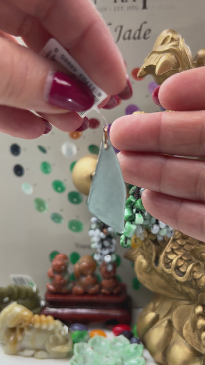 Blue Green Jadeite Jade Freeform 14K Yellow Gold Pendant | Guatemalan Jade | UPC #400856