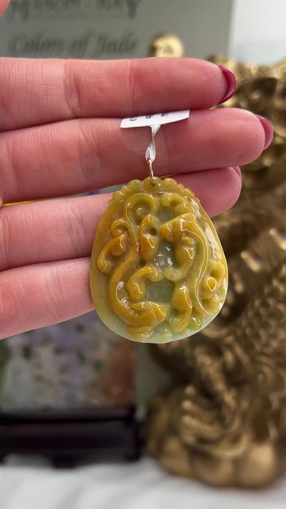 Yellow Jadeite Jade Dragon Carving in 14K Yellow Gold | UPC #321274