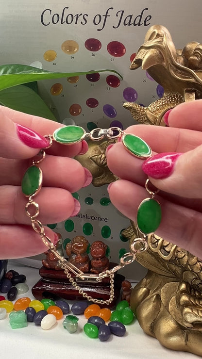 Vintage Green Jadeite Jade 14K Yellow Gold Link Bracelet | UPC # 399846