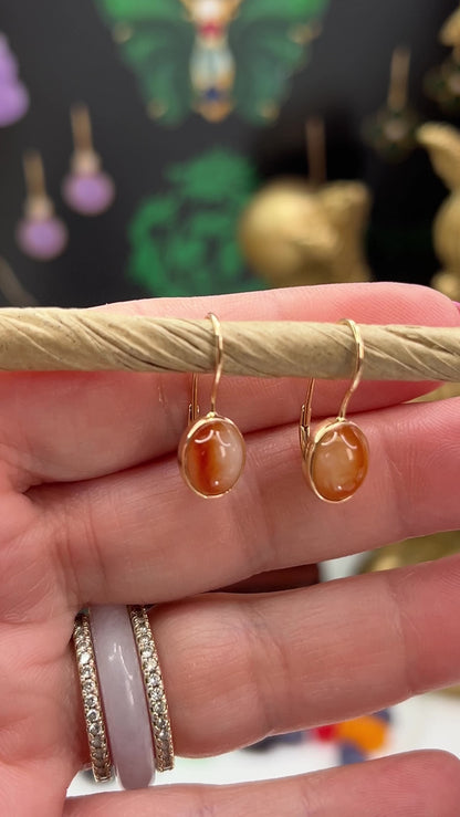 Red Jadeite Jade 14k Yellow Gold Oval Drop Earring | UPC #401839
