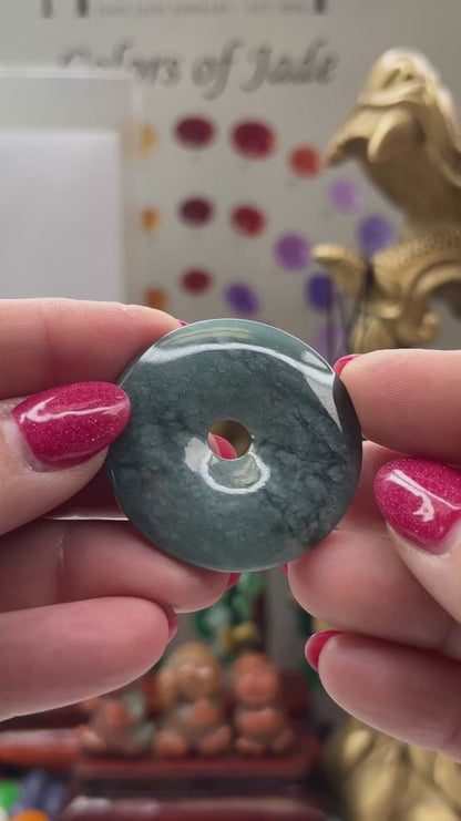 Blue-Green Guatemalan Jadeite Jade Loose Pi Disc Pendant Carving | Jade Donut | UPC #401174