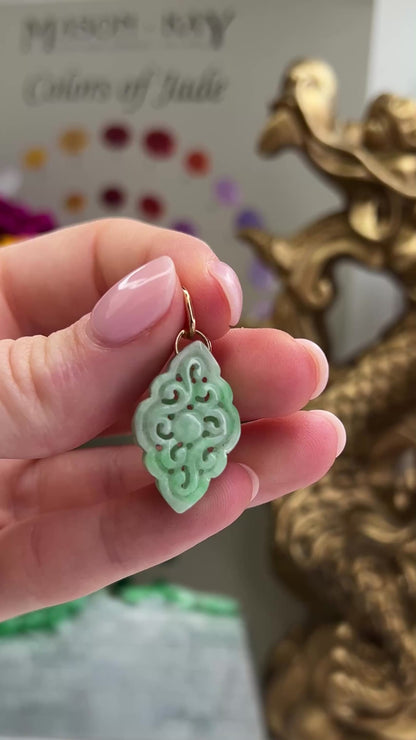 Green Jadeite Jade Carved 14K Yellow Gold Pendant | UPC #394407