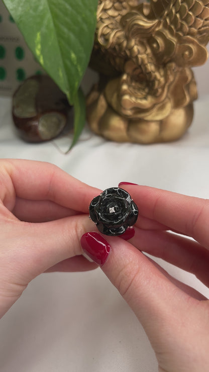 14K White Gold Black Jade Carving | Nephrite Jade Flower Cocktail Ring for Women | UPC #327009
