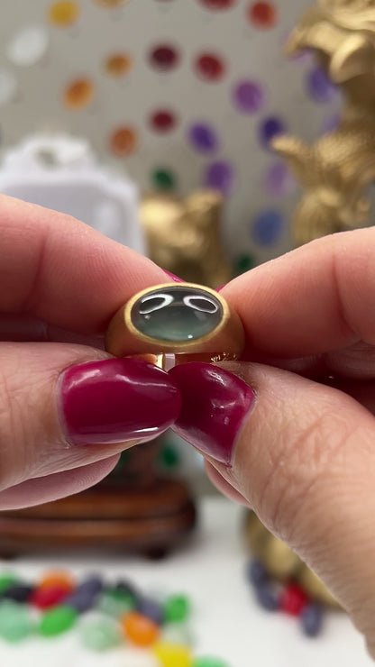 Blue Green Guatemalan Jadeite Jade Ring in 14K Yellow Gold | UPC #403178