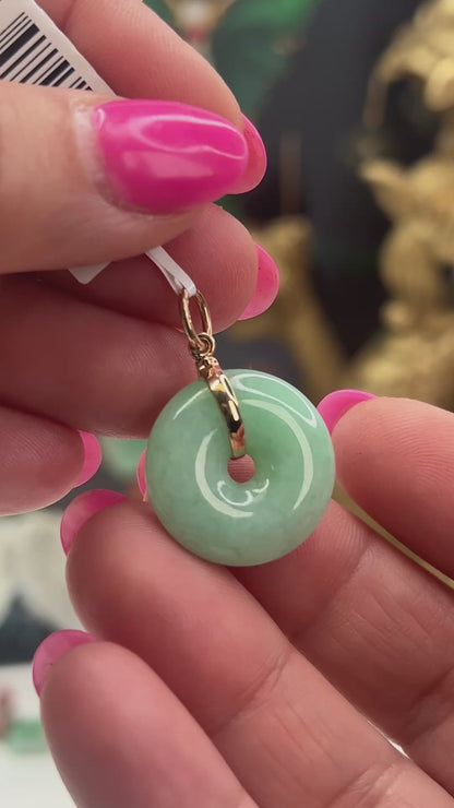 Green Jadeite Jade Pi Disc 14K Yellow Gold Pendant | UPC #394193