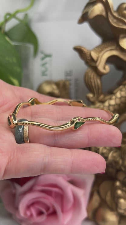 18K Yellow Gold Green Jadeite Jade Snake Bracelet | UPC #344938