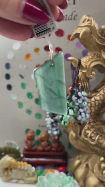 Blue Green Jadeite Jade Freeform 14K Yellow Gold Pendant | Guatemalan Jade | UPC #400757