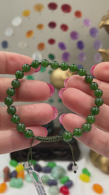 Green Nephrite Jade Adjustable Bead Bracelet | UPC #399006