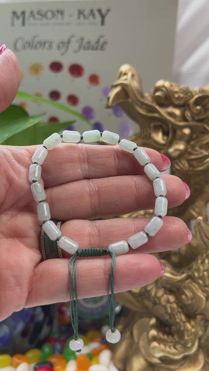 Adjustable Green Jadeite Jade Cylinder Bead Bracelet | UPC #399358