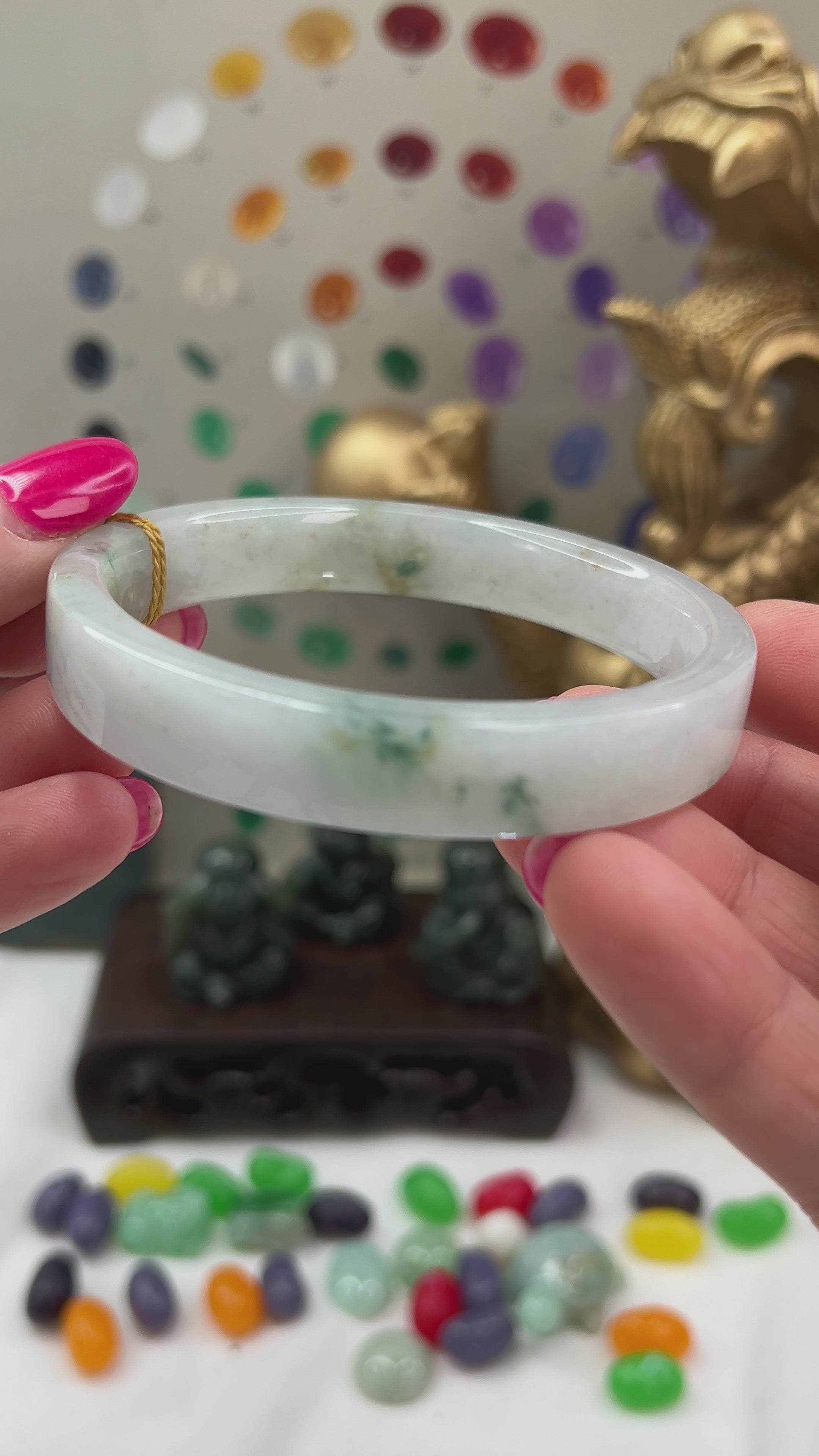 Green and Yellow Jadeite Jade Flat Bangle 61.2MM – Mason-Kay Inc.