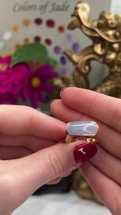 14K YELLOW GOLD LAVENDER JADEITE JADE SADDLE RING UPC #364738