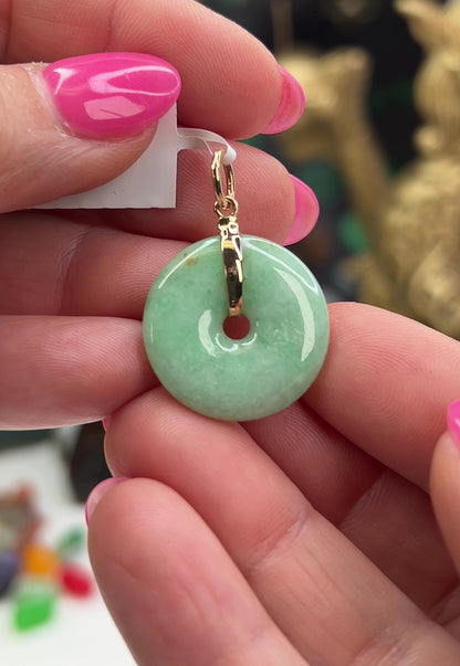 Green Jadeite Jade Pi Disc 14K Yellow Gold Pendant | UPC #394230