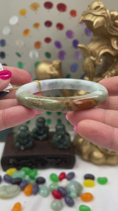 Green, Red  and White Jadeite Jade Half Round Bangle 54.4MM | UPC #138568